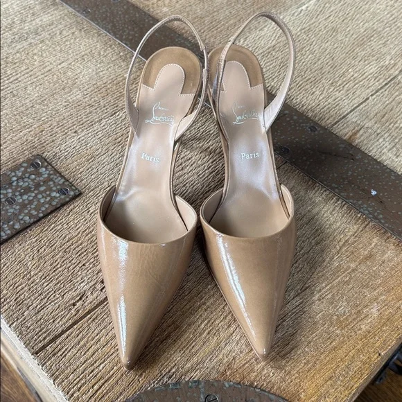 Christian Louboutin apostropha sling 80 pump lionne beige camel stiletto sz 37.5 - Picture 3 of 10